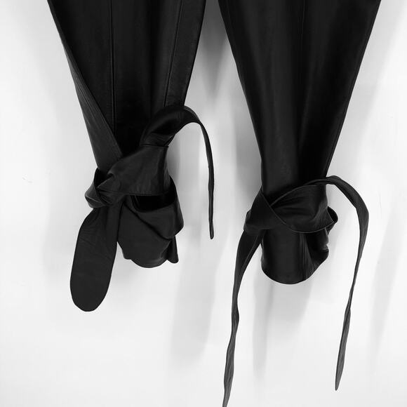 ATTICO Women's Leather Paper Bag Pants IT 40 US Small Black Tie Cuff Belted NWT - Picture 7 of 14